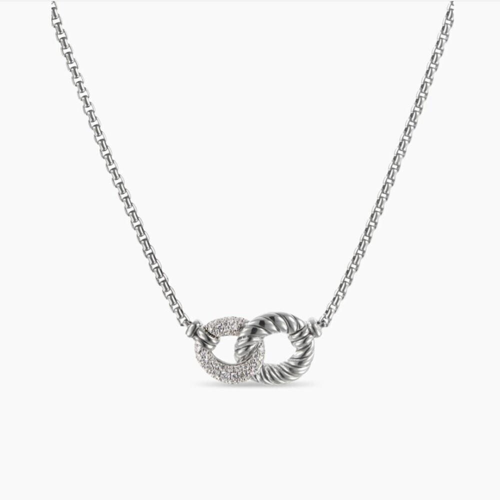 David Yurman Silver Diamond Horsebit Necklace